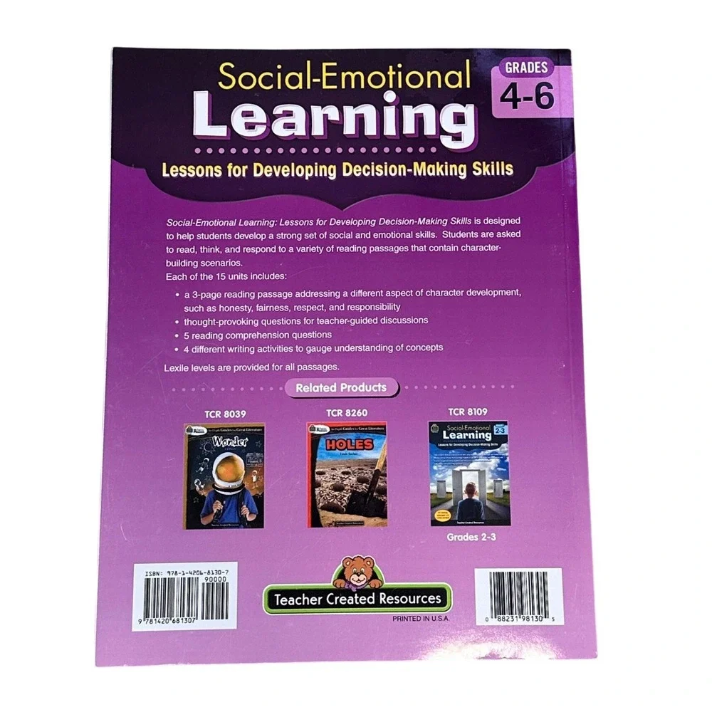 Teacher Created Resources Social-Emotional Learning Workbook Grades 4-6 NEW